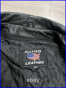 Vintage 90s All State Leather Black Moto Biker Motorcycle Jacket Men's Size 54