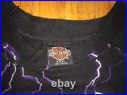 Vintage 90s Harley Davidson T-Shirt Thunder & Lightning All Over Print Size 3XL