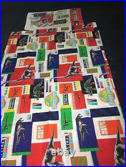 Vintage 90s JURASSIC PARK Movie Pillowcase Curtains Set 1992 All Over Print Red