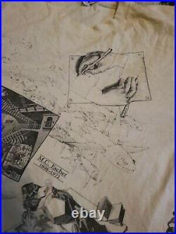 Vintage 90s MC Escher All over Print Art Tee Shirt Single Stitch XL Andazia