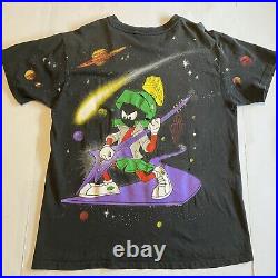 Vintage 90s Marvin The Martian All Over Print T Shirt Black Size XL Giant
