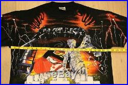 Vintage 90s Metallica All Over Print Tee Size XL Black T-shirt 1991 Slayer Metal