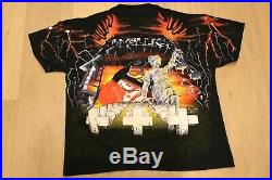 Vintage 90s Metallica All Over Print Tee Size XL Black T-shirt 1991 Slayer Metal