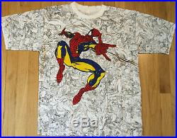 Vintage 90s SPIDERMAN all over print t shirt L Marvel Comics Spider Man rare