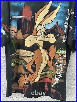 Vintage 90s Wile E Coyote Looney Tunes All Over Print Shirt XL Wild Oats