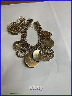 Vintage All Solid 14K Gold Charm Bracelet With Unique Charms