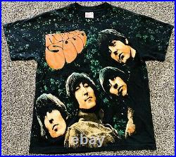 Vintage Beatles Rubber Soul All Over Print Tour Band Shirt Mens L 80s 90s RARE