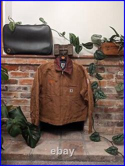 Vintage Carhartt Detroit Jacket Blanket Lined Full Zip Coat Tan Brown Mens XL