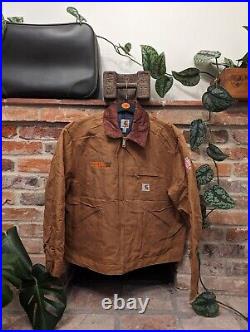 Vintage Carhartt Detroit Jacket Blanket Lined Full Zip Coat Tan Brown Mens XL