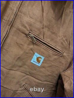 Vintage Carhartt Detroit Jacket Blanket Lined Full Zip Coat Tan Brown Mens XL