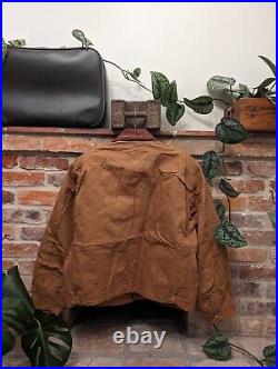 Vintage Carhartt Detroit Jacket Blanket Lined Full Zip Coat Tan Brown Mens XL