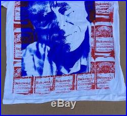 Vintage Charles Bukowski White USA Hanes Budweiser Beer All Over T-Shirt LARGE