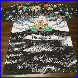 Vintage Disney Disneyland All Over Print Fireworks Castle T Shirt AOP one Size