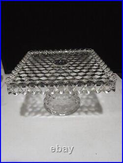 Vintage Fostoria American Square Pedestal Cake Stand Plate Rum Well Glass