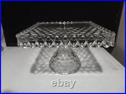 Vintage Fostoria American Square Pedestal Cake Stand Plate Rum Well Glass
