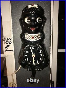 Vintage French Poodle Kit Kat Clock Black Poodle, All Orig, Refurbished, Gorg