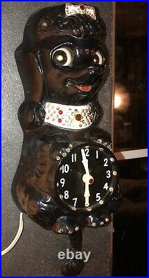 Vintage French Poodle Kit Kat Clock Black Poodle, All Orig, Refurbished, Gorg