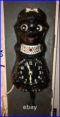 Vintage French Poodle Kit Kat Clock Black Poodle, All Orig, Refurbished, Gorg