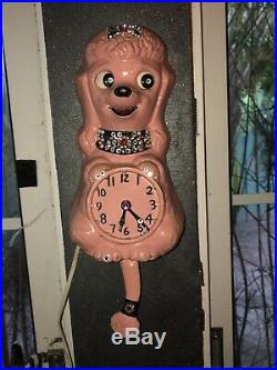 Vintage French Poodle-kit Kat Clock- Pink Poodle, All Original, Refurbished