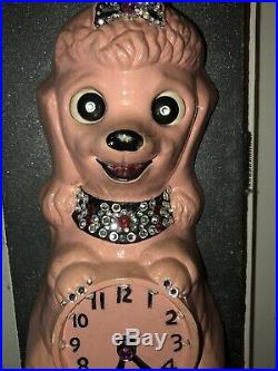 Vintage French Poodle-kit Kat Clock- Pink Poodle, All Original, Refurbished