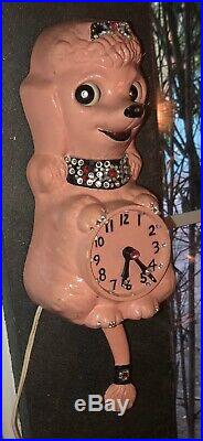 Vintage French Poodle-kit Kat Clock- Pink Poodle, All Original, Refurbished