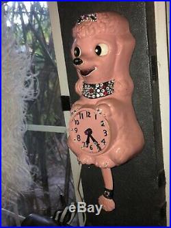 Vintage French Poodle-kit Kat Clock- Pink Poodle, All Original, Refurbished