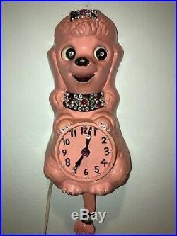 Vintage French Poodle-kit Kat Clock- Pink Poodle, All Original, Refurbished