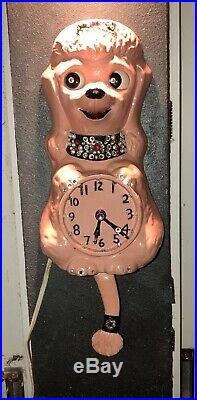 Vintage French Poodle-kit Kat Clock- Pink Poodle, All Original, Refurbished