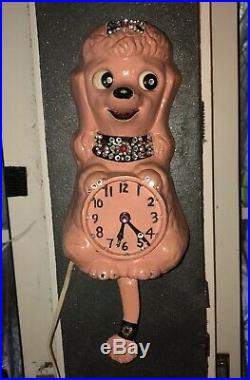 Vintage French Poodle-kit Kat Clock- Pink Poodle, All Original, Refurbished