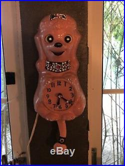 Vintage French Poodle-kit Kat Clock- Pink Poodle, All Original, Refurbished