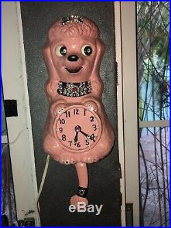 Vintage French Poodle-kit Kat Clock- Pink Poodle, All Original, Refurbished