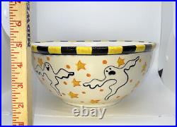 Vintage Gaetano Pottery Ceramic Mixing Bowl Halloween Ghosts and Stars 10 in MCM