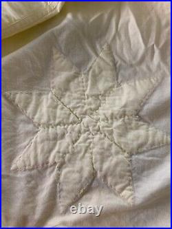 Vintage Hand Stitched Lone Star 8 & 16 Point Quilt Bed Cover 100x90 Yellow