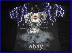 Vintage Harley Davidson THUNDER & LIGHTNING All Over Print T-Shirt Size XL