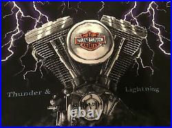 Vintage Harley Davidson T Shirt Thunder Lightning 2XL All Over Engine 90s XXL