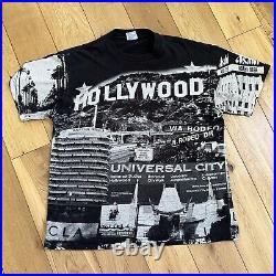 Vintage Hollywood All Over Print T-shirt Men's XL Black 1996 Single Stitch