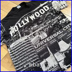 Vintage Hollywood All Over Print T-shirt Men's XL Black 1996 Single Stitch