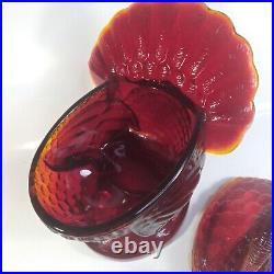 Vintage LE Smith Ruby Red Amberina Glass Turkey Candy Dish With Lid. Signed