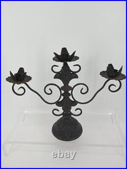 Vintage Large Heavy Cast Iron Gothic Style 3 Taper Candle Albra Nice