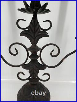 Vintage Large Heavy Cast Iron Gothic Style 3 Taper Candle Albra Nice