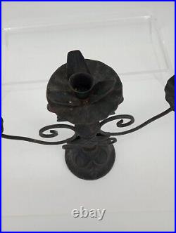 Vintage Large Heavy Cast Iron Gothic Style 3 Taper Candle Albra Nice