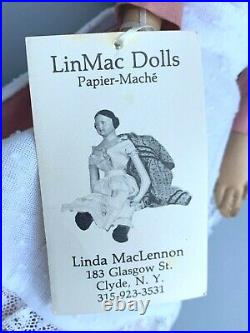 Vintage LinMac Dolls Linda MacLennon Reproduction Doll 12 Tall Paper-Mache 1986