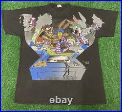 Vintage Looney Tunes Shirt All Over Print Sz L Night Thing 1995 Taz Bugs Wile