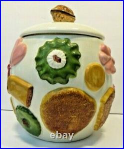 Vintage Los Angeles Pottery Cookies All Over Cookie Jar Walnut Knob Lid 1950s