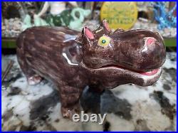 Vintage Old Aquarium Large 7 Hinge Jaw Mouth Ceramic Hippopotamus Bubbler