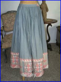 Vintage Patchwork Quilted Prairie Peasant Midi Skirt 30 waist adjustable S
