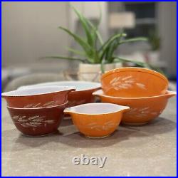 Vintage Pyrex Autumn Harvest Wheat Bowls Set of 6 Cinderella Mixing Bowls