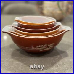 Vintage Pyrex Autumn Harvest Wheat Bowls Set of 6 Cinderella Mixing Bowls