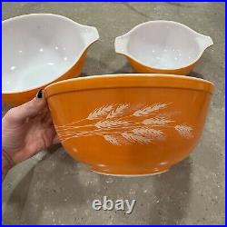 Vintage Pyrex Autumn Harvest Wheat Bowls Set of 6 Cinderella Mixing Bowls