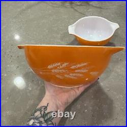 Vintage Pyrex Autumn Harvest Wheat Bowls Set of 6 Cinderella Mixing Bowls